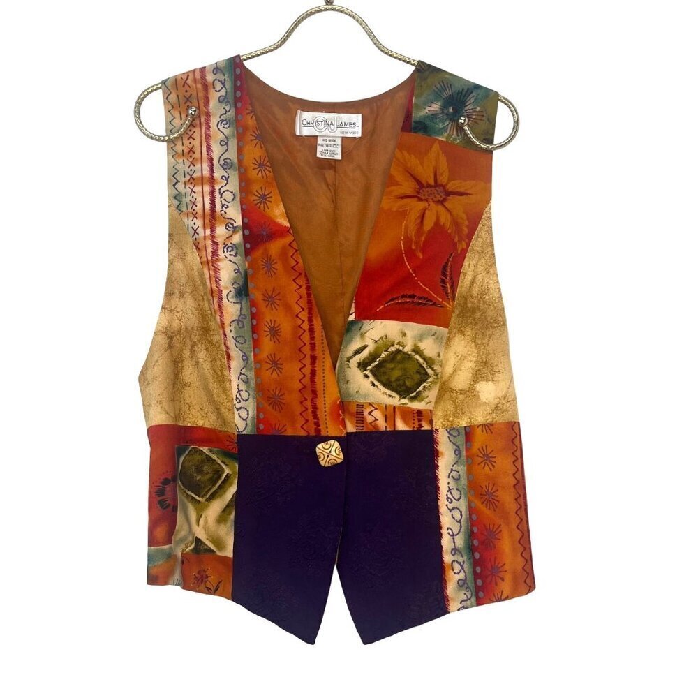 Christina James New York Vest Vintage 80s 90s Art Deco Vest Boho Hippie Style